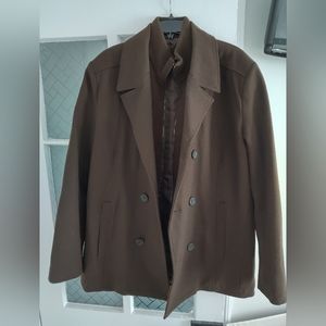 Kenneth Cole New York Men's Wool-Blend Coat Peacoat with Bib Black/Brown XL